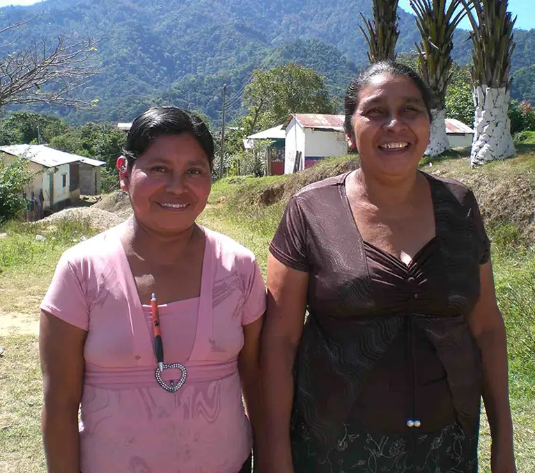 Mexico Chiapas Café Femenino Women Farmers Two women farmers in Mexico Chiapas standing outdoors in their mountain village, part of the Café Femenino program
