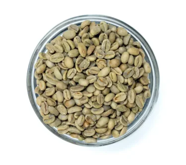 Bowl of Ethiopia Harrar green coffee beans