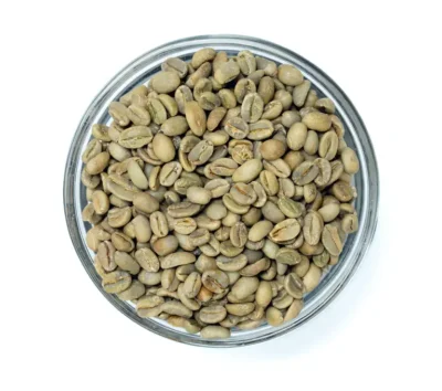 Bowl of Ethiopia Harrar green coffee beans