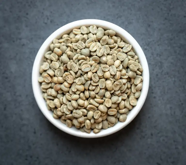 Mexico Chiapas FTO Café Femenino Green Coffee Bowl of Mexico Chiapas Fair Trade Organic Café Femenino green coffee beans on a dark surface