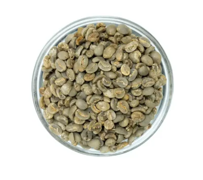 Bowl of Sumatra Fair Trade Organic green coffee beans