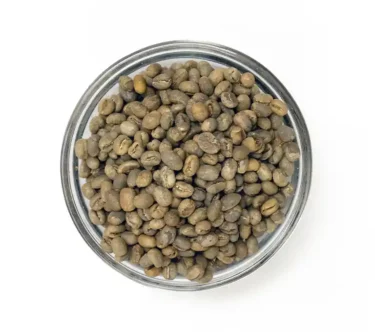 Bowl of Malawi FT Mzuzu AA raw green coffee beans ready for roasting