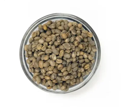 Bowl of Malawi FT Mzuzu AA raw green coffee beans ready for roasting