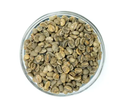 Bowl of Bali Blue Moon Organic green coffee beans
