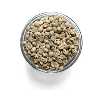Bowl filled with raw Guatemala Fair Trade Organic green coffee beans from Sonofresco