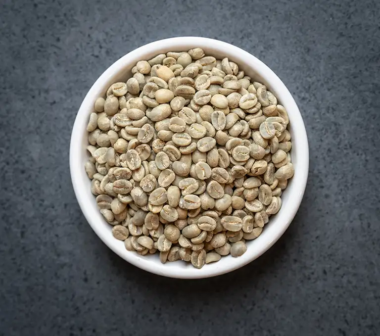 Kenya AA Conventional Green Coffee Beans Bowl of Kenya AA green coffee beans on a dark surface